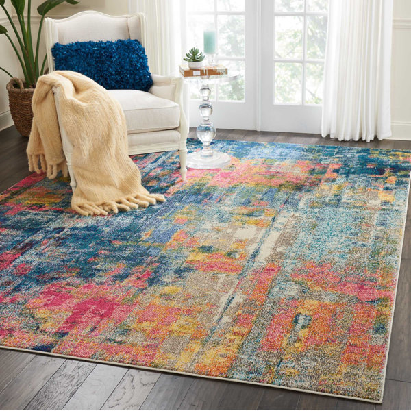 Ivy Bronx Velva Abstract Blue/Yellow/Pink Area Rug & Reviews Wayfair